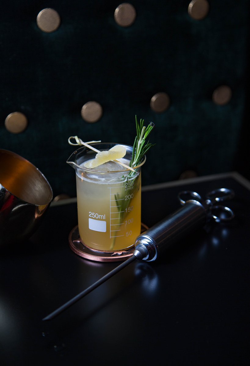 Our Peaty Penicillin will take care of you this week - @JohnnieWalkerUS Black Label, Fresh Lemon, Coal Ila 12yr Single Malt #Scotch Float, Ginger Syrup &amp; a Sprig of Rosemary 👩🏻‍⚕️