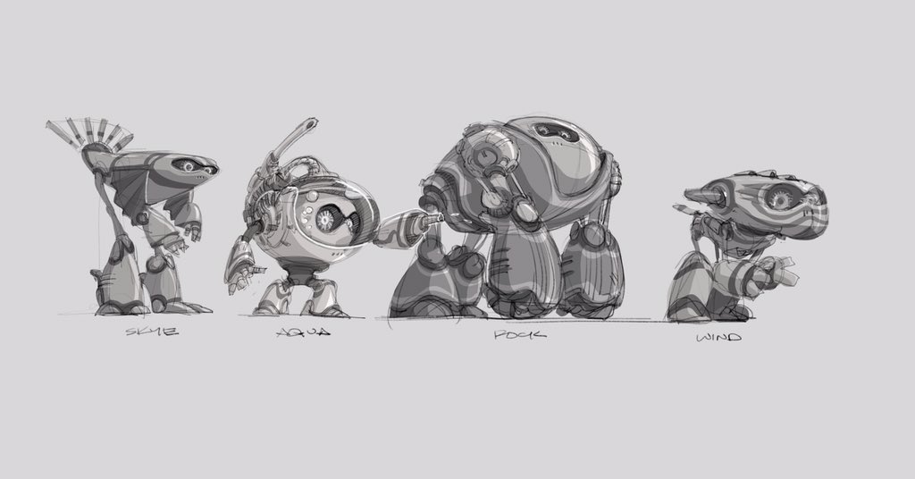 ArmandSerrano's tweet image. Pet Robots. Here’s the development that started from a sketch on paper. It’s for my friend @ssava’s film but unfortunately didnt push through as planned. But it doesnt mean robots wont see light of day. So here they are.  #petrobots #characterdesign