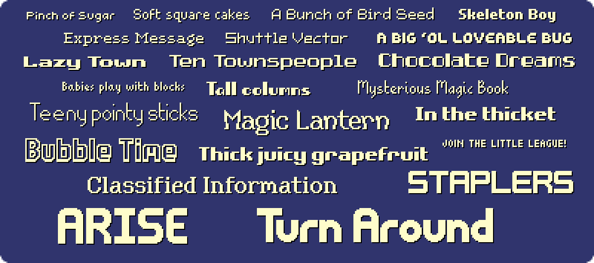 ChevyRay's tweet photo. buy my fonts: https://t.co/uJ73ydG5UU

$25 for 24 ASCII pixel fonts (and 11 variations)

tell your friends and your insanely famous video game youtuber/twitch pals so they will buy them and share them

that’d be dope https://t.co/Lu0GbfkGGg