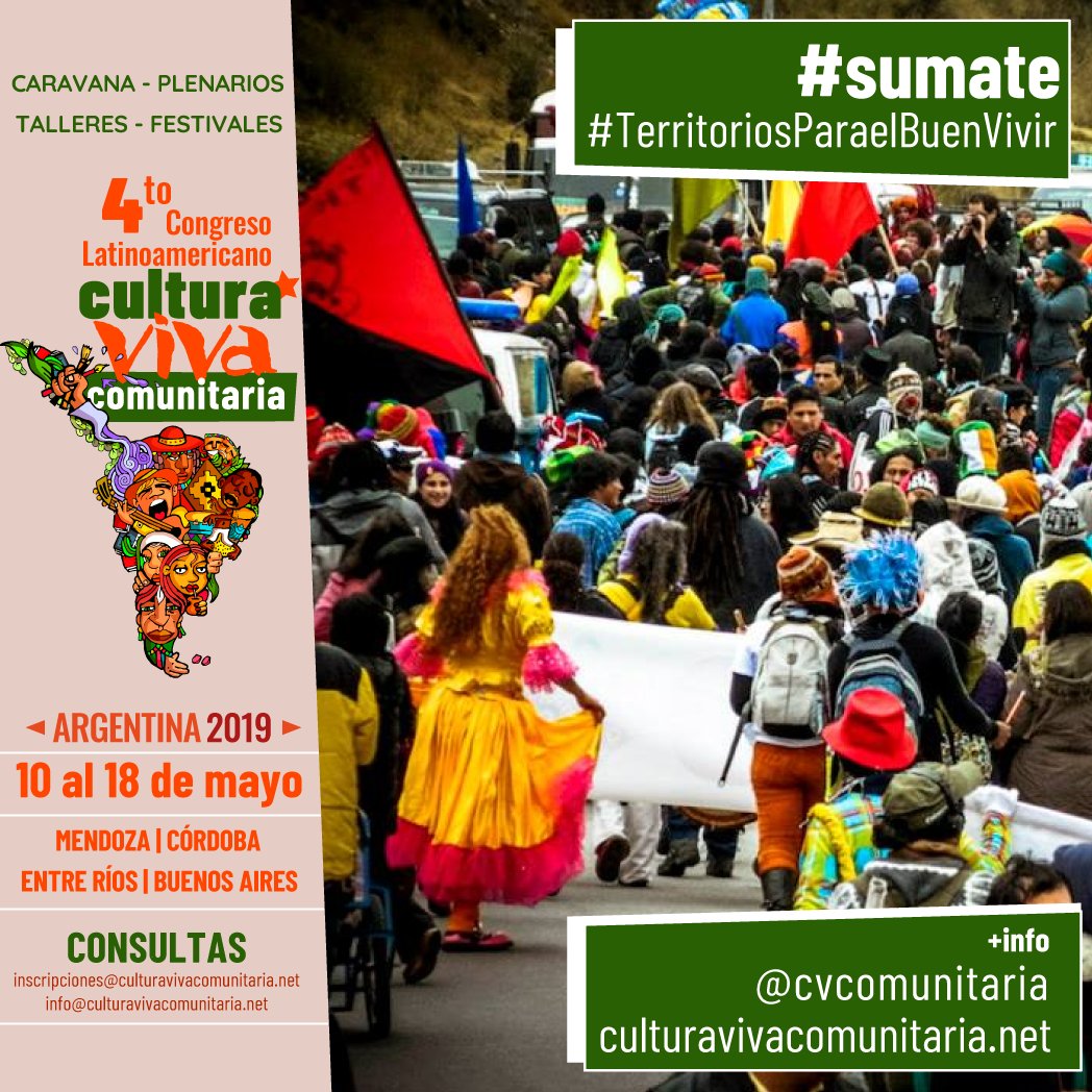 cvcomunitaria's tweet photo. #SUMATE IV #CongresoCVC #Argentina2019 #Territoriosparaelbuenvivir
@cvcuy @IICCVCsv @Nodalcultura @MinCulturaPe @culturaviva @CVCPe @InfoNodal @SECULTURASV @farcoargentina @pagina12 https://t.co/DT4jp5DL8F