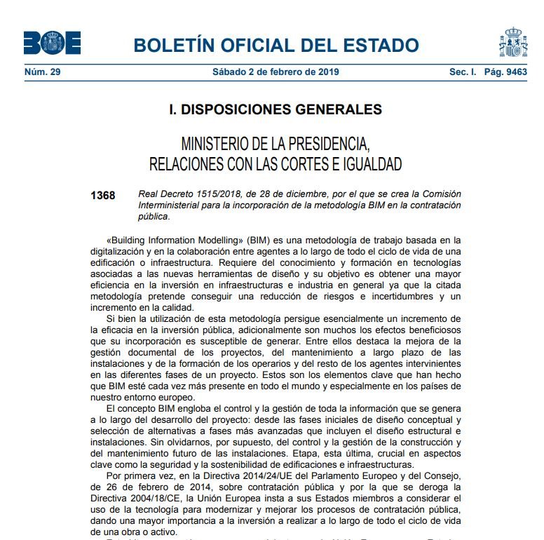 proBIM_es's tweet photo. Publicado el Real Decreto 1515/2018, de 28 de diciembre, por el que se crea la Comisión Interministerial para la incorporación de la metodología #BIM en la contratación pública.
Descarga el documento en https://t.co/9lcpCg2s2O https://t.co/F9M2LfdcDp