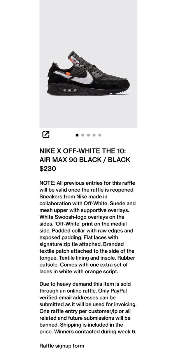 off white air max 90 black raffle