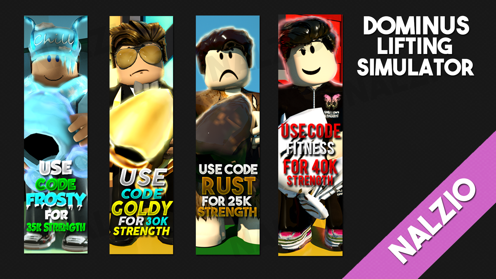 Nalzio On Twitter 4 Ads For Dominus Lifting Simulator By Xuethedev Roblox Robloxdev Robloxgfx Robloxart - roblox codes dominus lifting simulator