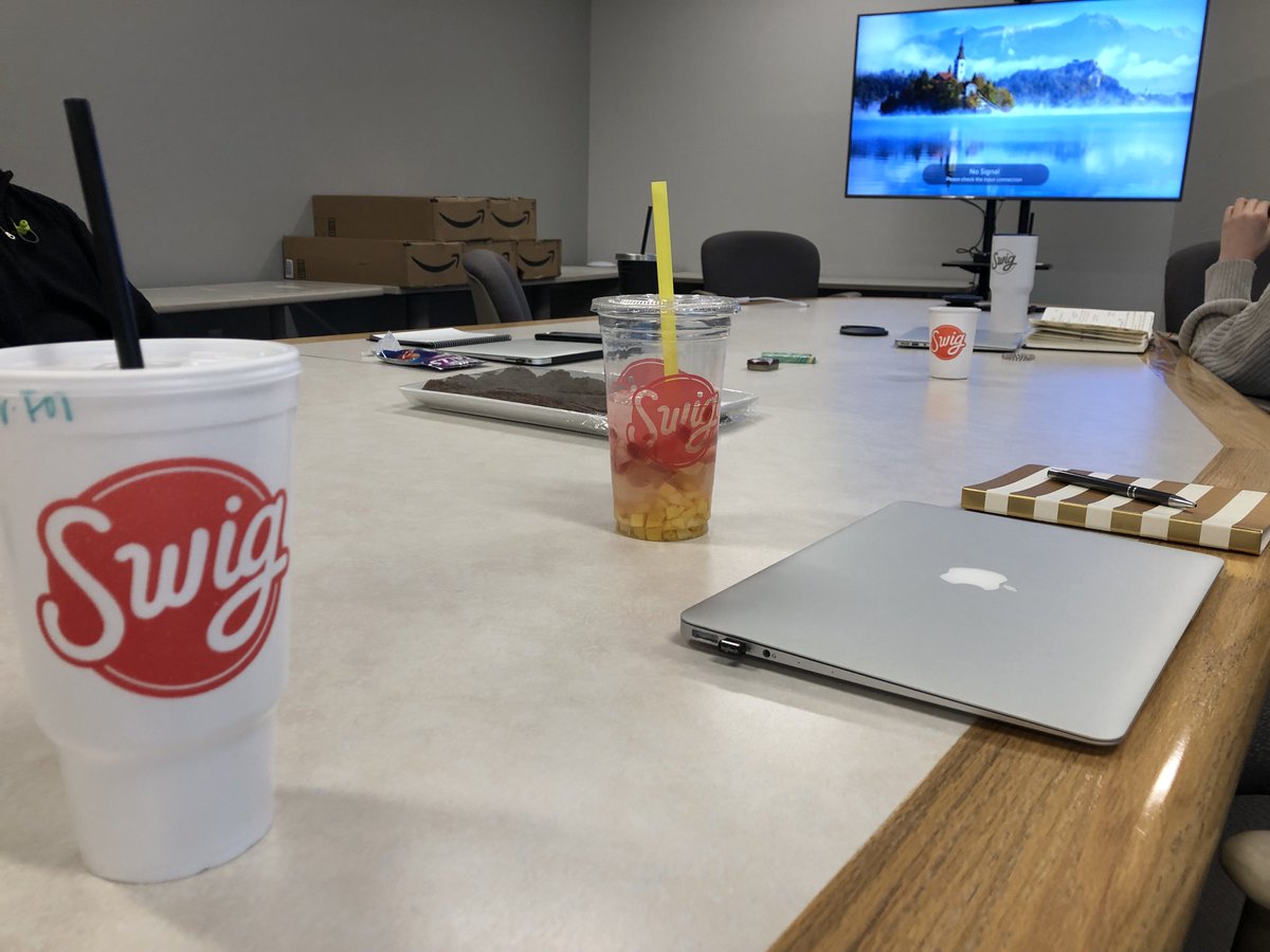 MeganCJensen's tweet photo. Sitting in a team meeting today I noticed a common thread... @Swignsweets I think my team is keeping your Orem location in business! ;) Thanks for adding so much joy to a rainy Monday! #WeMightHaveAProblem #ButWeLOVEIt @BrulotteVanessa @SarBrads @MorganLyman https://t.co/iS4V1bDQqM