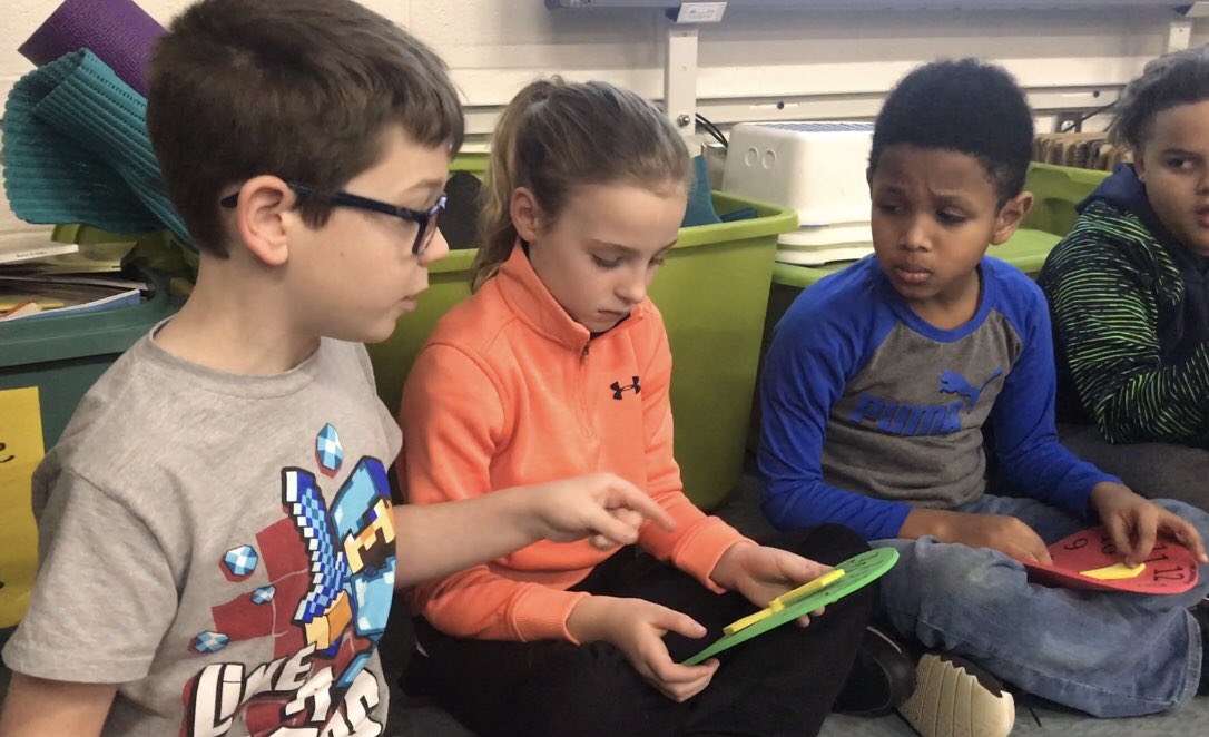 MissMcMannis's tweet photo. Measuring time to the minute in #MathMeeting last week. We practiced with analog clocks and explained strategies to elbow partners #EvaluateHM #ExplainHM #ReynMath β° https://t.co/FPVHtQ85X5
