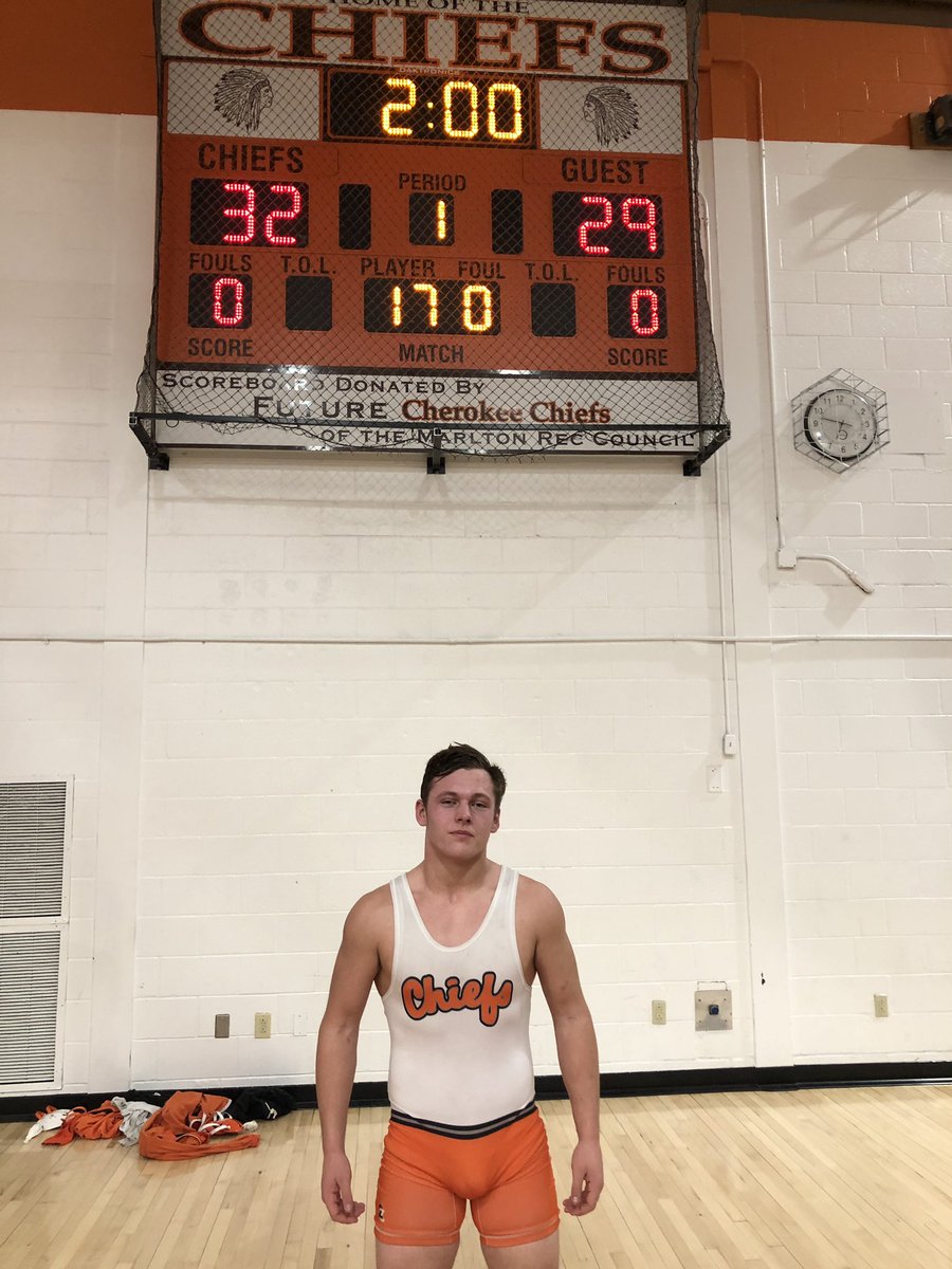CHSwrestling14's tweet photo. Chiefs advance to next round of playoffs after knocking off Williamstown 32-29!!! Senior Zane Klinshaw wins the final match breaking a tied up match!!@TheMatPack @Cherokee_HS https://t.co/mOrhWoibeK