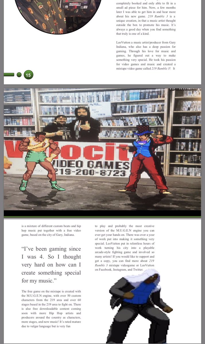 LeanMalenko's tweet image. @LeanMalenko made it in this months issue of The Indie Gamer Magazine to talk about his #mixtape #videogame 219Rumble3 the only one oof its kind! That’s #blackhistory #fax #salute