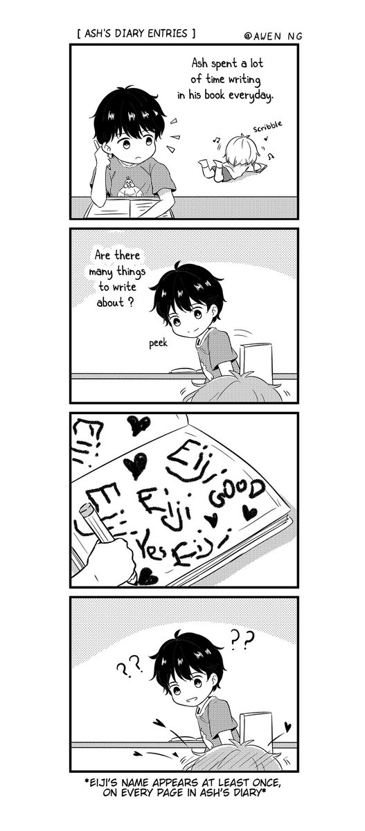 Little Ash & Eiji 4 koma comic 02 ~ Those are the only words Ash is good at writing at his age xD #BANANAFISH 
