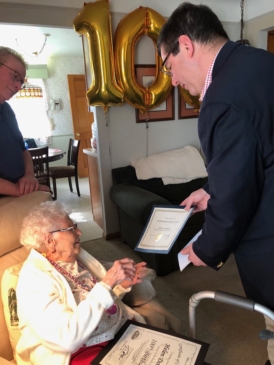 ParmaMayor's tweet photo. This afternoon, I had the pleasure of visiting with Helen, a longtime resident of Parma. I presented her with a proclamation in recognition of her 100th birthday. #happybirthday, #100 https://t.co/iTnteU04z6