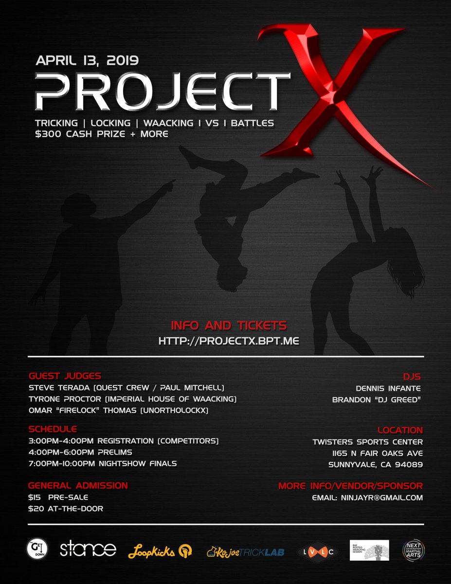 NINJayR's tweet photo. Tricking Battles. Locking Battles. Waacking Battles. April 13th. Sunnyvale, CA. Mark your calendars!

Info: https://t.co/U9p6Y4RSGI https://t.co/H1Z8Sjd3lO