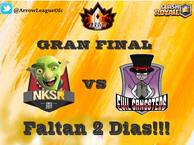 🏹FALTAN 2 DIAS!!!🏹

Quien se llevara la primera edicion <a href="/Nuksasroyale/">Nuksas Royale</a> o @EvilGangstersMX...
Lo sabremos el miercoles por el canal de @ccrazy_gamer a las 20 hs ARG

#ArrowLeagueFinal #ClashRoyale