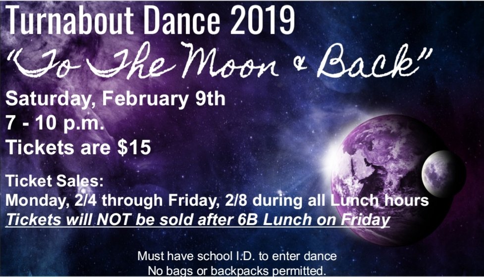AASStuActivity's tweet image. Turnabout 2019!! Dance tickets on sale all week during lunch hours. Remember to wear your Spirit wear...tomorrow is Tie Dye Day!! @StaggSrClass @StaggStuCo