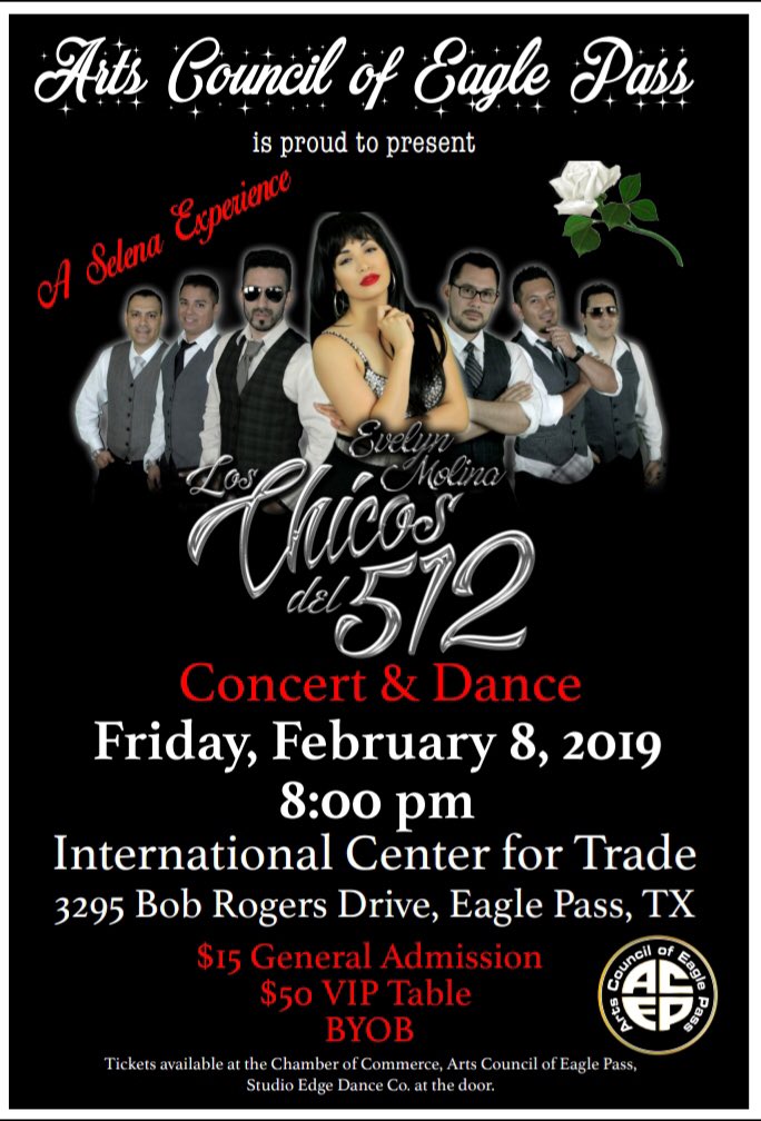 CouncilPass's tweet image. A Selena Experience y los Chico’s Del 512 is an ACEP sponsored dance/concert you can’t miss! This Friday Feb 8 at 8 pm. Buy your tickets at the Chamber of Commerce. Contact us if you want to reserve a table. BYOB!!!