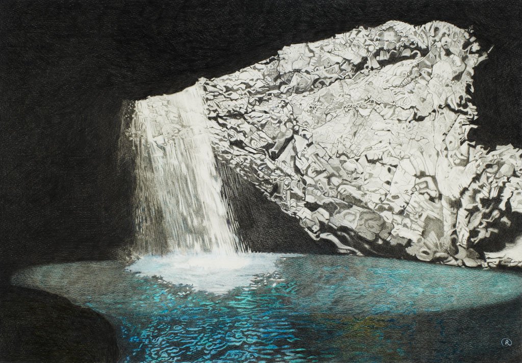 This is an older artwork of mine called Light and Dark, Solid and Liquid, but still one of my favourite works on paper #waterfall #SpringbrookNationalPark #GoldCoast #Australia #pencil #chalkonpaper