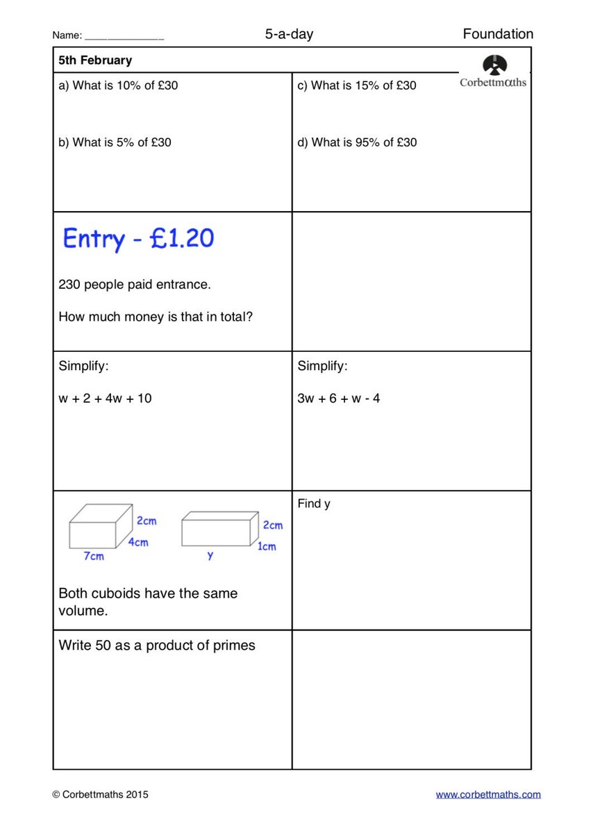 Corbettmaths's tweet photo. Studying for Foundation GCSE Maths? Try today's Foundation or the challenging Foundation Plus #maths5aday answers: https://t.co/n50J7L6LD9 https://t.co/C3mcUb656v