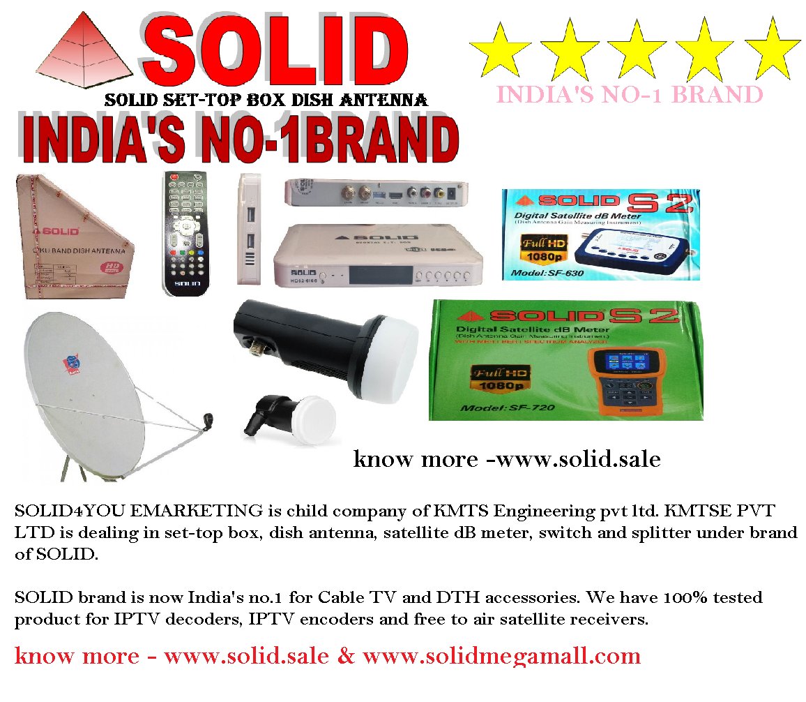 Solid_dilos's tweet photo. INDIA'S NO 1 BRAND SOLID SET-TOP BOX, DISH ANTENNA, DIGITAL DB METER, C-BAND LNB, KU-BAND LNB, REMOTE etc
know more- https://t.co/5xmFLINt7l https://t.co/acIVI367wf