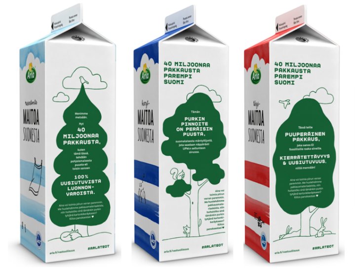 UPMGlobal's tweet photo. From forests to dining tables - Arla to bring 40 million 100% wood-based packages into supermarkets. UPM's great innovation, #UPM #BioVerno naphtha is used in coating of the milk cartons #puustapöytään https://t.co/P6aIX89tkW https://t.co/I2p4z7g03t