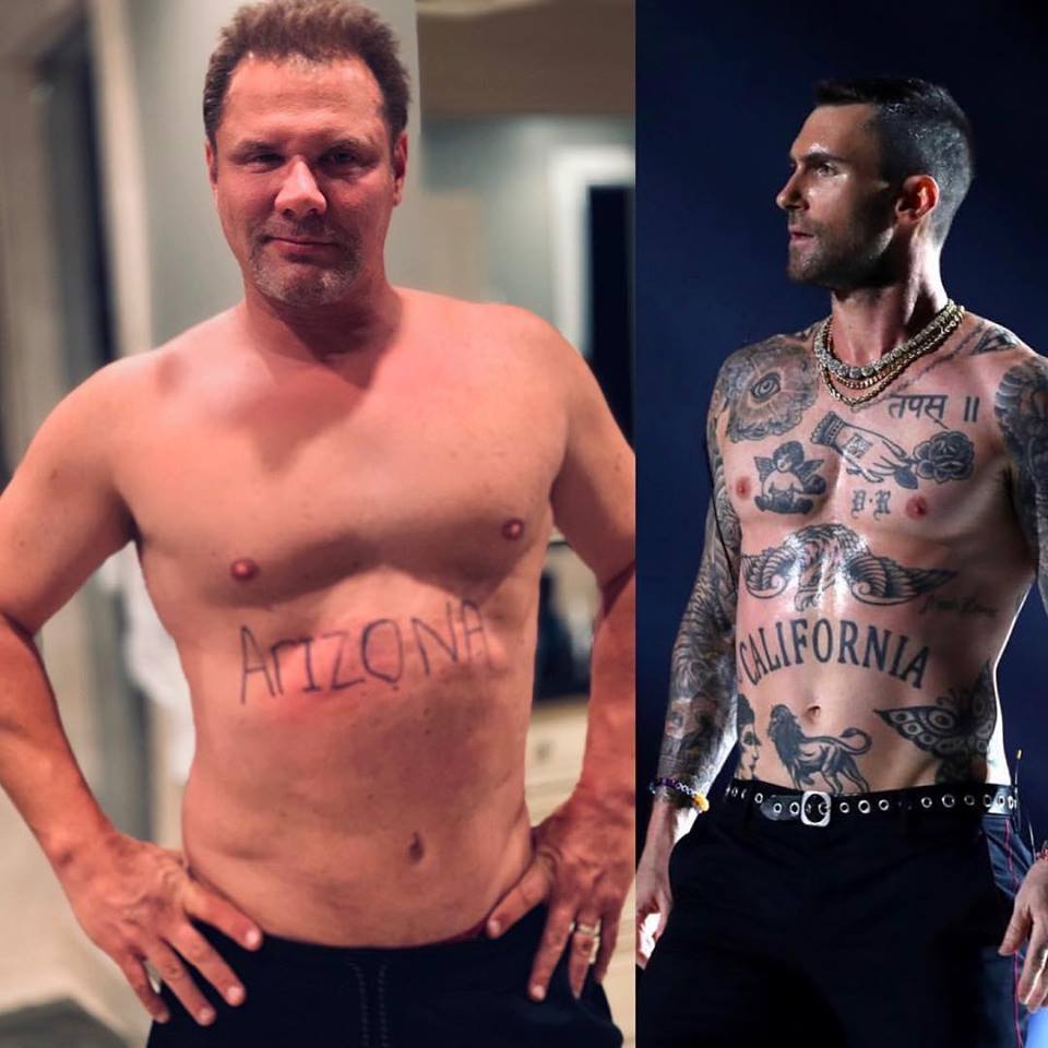 JohnjayVanEs's tweet photo. So weird!! @AdamLevine had the same idea to get tats of where were from! That's crazy!!! #arizona #az #sixohtwo #greatminds #superbowl #halftime https://t.co/svX2cSzXrG