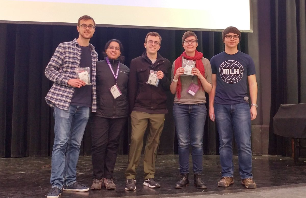 MLHacks's tweet photo. Congratulations to https://t.co/6V3RW444hS on winning Best Domain from @Domaindotcom here @MinneHackUMN ! #MinneHack2019 https://t.co/K06edHFOmt