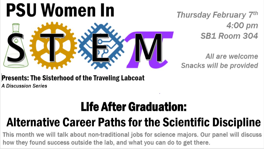 Mack_Lab's tweet photo. This coming Thursday, join the PSU Women in STEM group for a discuss on alternative career paths. #Portland_State
@BUILDEXITO https://t.co/sfUQlrSsJf