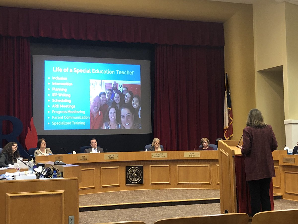 NCrowSLP's tweet photo. Dr. Lawrence giving a special education update to the school board tonight! So thankful for our fearless leader!!! @SSSRISD #SSSsupports #connect https://t.co/uCPVaYGGAg