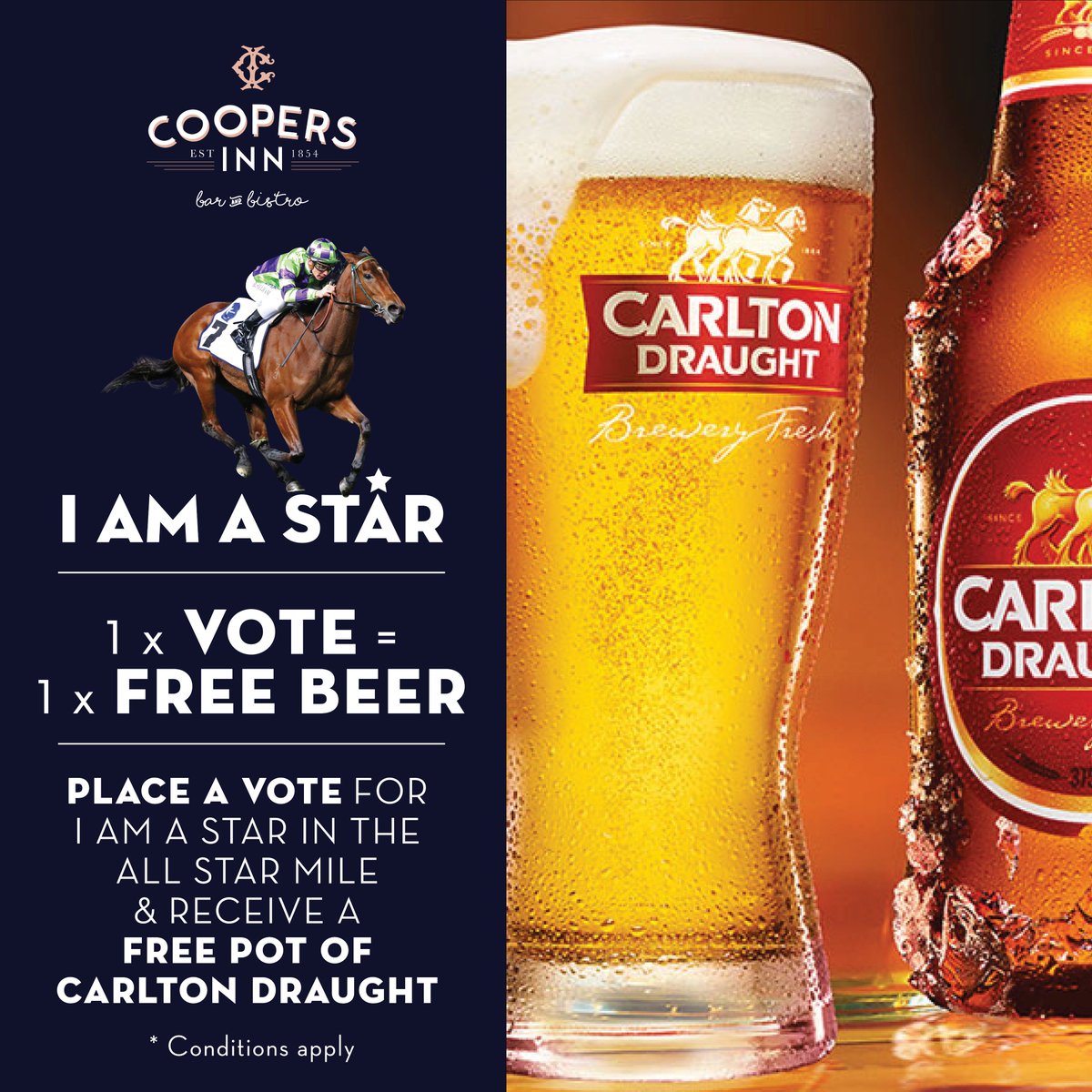 kingstarclub's tweet image. FREE BEER: The Coopers Inn on Exhibition St (Melbourne) have created an offer for a FREE BEER with any @allstarmile vote for I Am A Star. Quench your thirst &amp;amp; show your support! // * To receive your free beer you must show confirmation of your vote for I Am A Star.