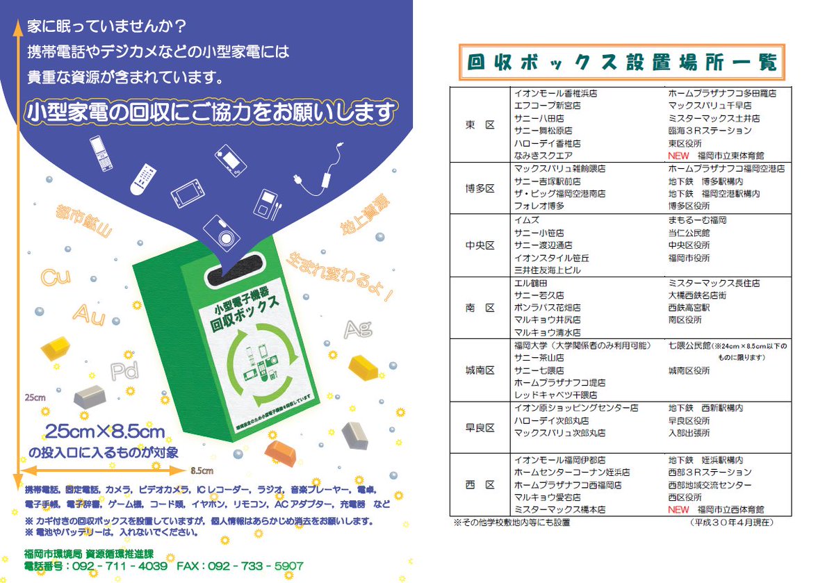 ♻使わなくなった携帯電話📱やデジカメ📷はお近くの回収ボックスへ