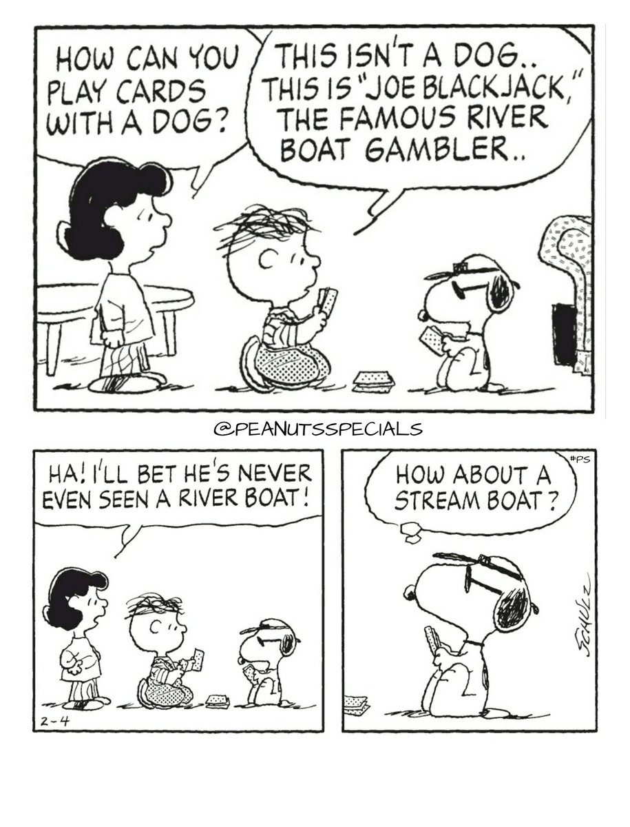PeanutsSpecials's tweet photo. First Appearance: February 4th, 1999 #peanutsspecials #ps #pnts #schulz #snoopy #rerunvanpelt #lucyvanpelt #play #cards #dog #joeblackjack #famous #riverboat #gambler #never #seen #streamboat https://t.co/hvsusnvZXe https://t.co/tN4fnZ1dly