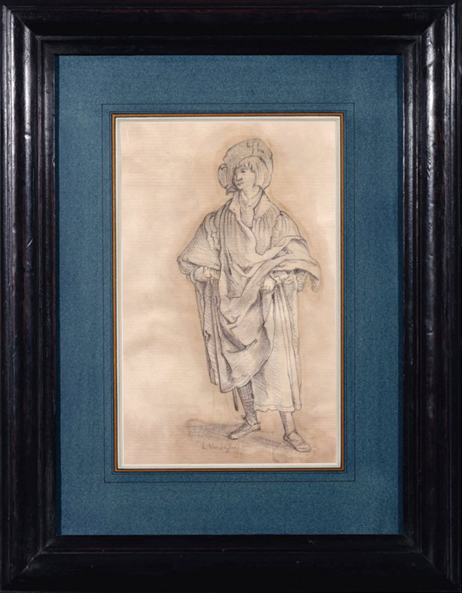 German Old Master Drawing 
after Lucas van Leyden (1489/1494-1533) 
A young man standing

Fine old master style drawing after LvL of a young man in Renaissance robes, similar drawing sold at Christies Dec 2018

Dimensions: 29.5 x 21 cm, tan laid paper no watermark #lucasvanleyden