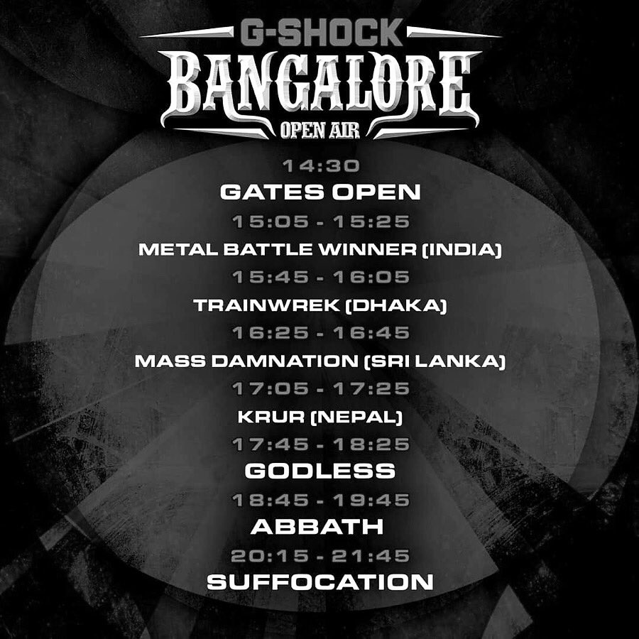godlessindia's tweet photo. Slot timings at this years @BLROpenAir. Catch us playing alongside @suffocation, Abbath and the @Wacken Metal Battle finalists.
#metal #Deathmetal #ThrashMetal #indianmetal #indianmetalscene #bangaloreopenair #godlessindia https://t.co/KKpqOPdoQw