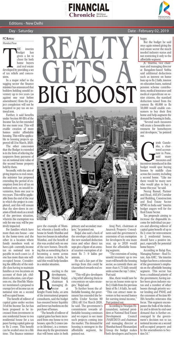 NaredcoNational's tweet photo. This budget coming just ahead of three months from the general election has grabbed many eye balls and mind space.
Here is what our President @N_Hiranandani has to say about Budget 2019.
#NAREDCO #FinancialChronicle #NiranjanHiranandani #Budget2019 https://t.co/qMC5t5rg6r