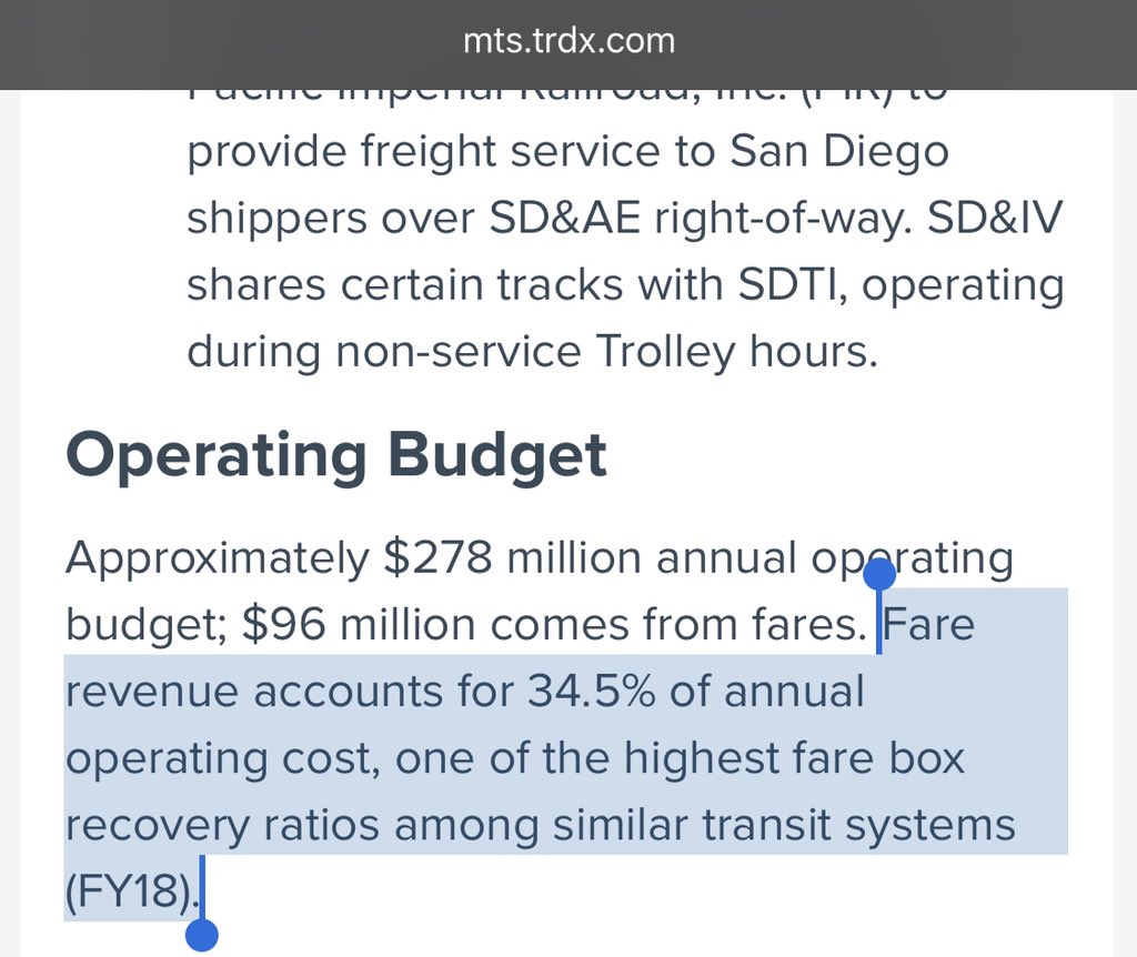 carolkimSD's tweet image. When the @sdmts website boasts so clearly about having one of the highest fare box recovery ratios (e.g. profits from rider fares) in its class, it seems like you might be onto something, Ben.