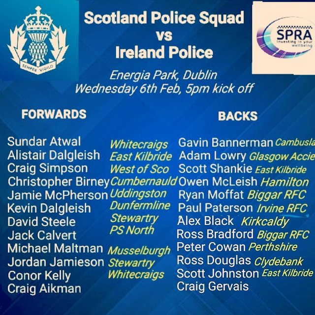 1 more sleep until <a href="/ScotPolRugby/">ScottishPoliceRugby</a> travel to Dublin to play <a href="/irepolicerugby/">Ireland Police Rugby</a> 

17 clubs are represented in the scottish squad  

Good luck gents 

 #policesport #policerugby #scottishrugby #rugby #AsOne