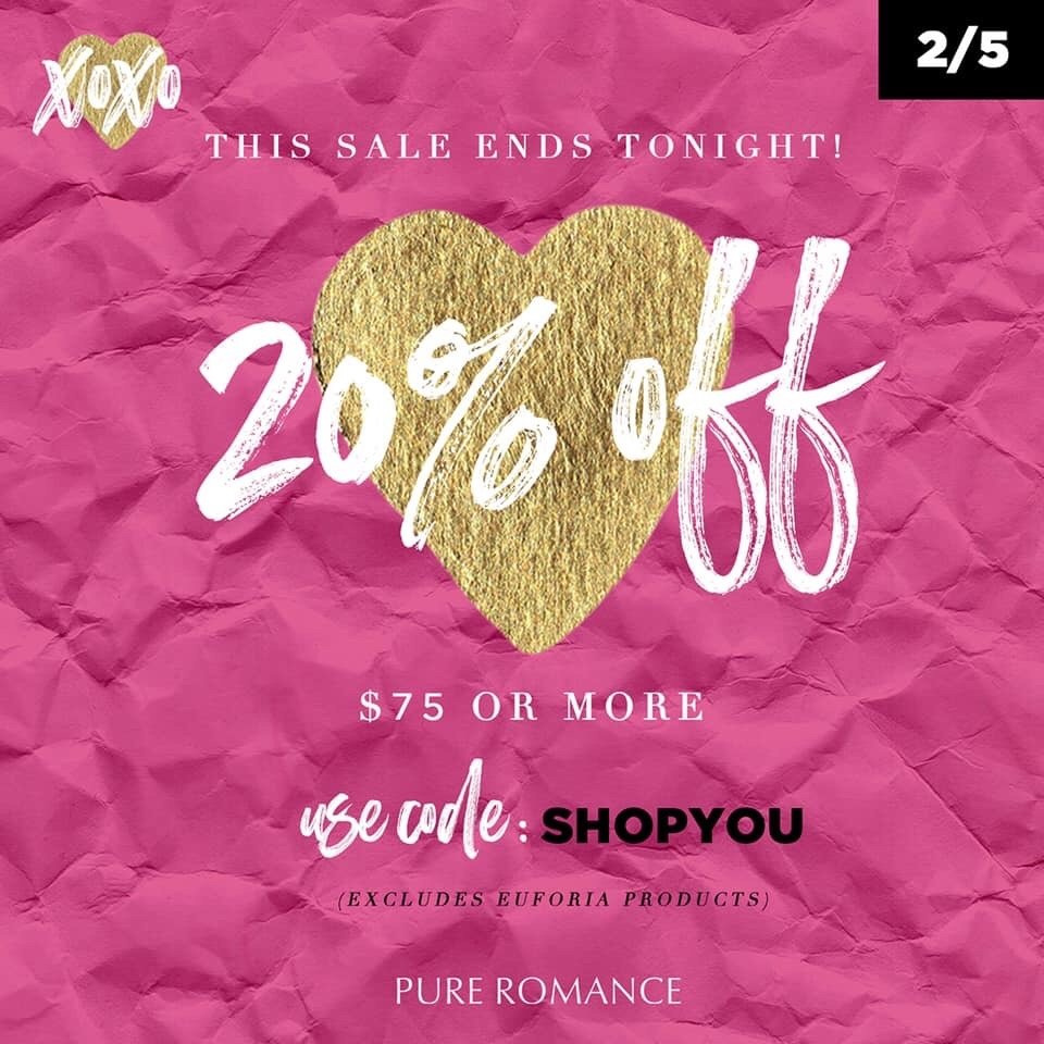 Kimerty's tweet image. Seriously a great deal!
20% off $75 or more orders!
(Excludes Euforia Products)
Hurry this sale ends today!
Happy Shopping! Code: SHOPYOU
PureRomance.com/KimberlyHagerty
All orders over $85 will receive a 
Free Basic Instinct from me!
Love #Kimerty