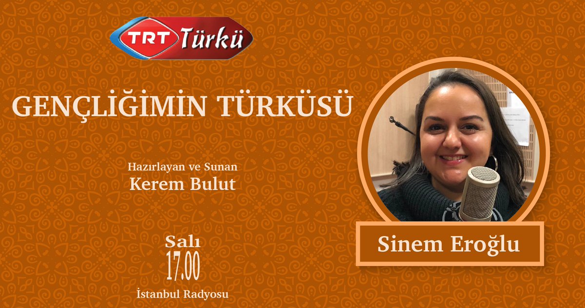 TRTistradyosu's tweet photo. Kerem Bulut'un hazırladığı 'Gençliğimin Türküsü'nün bugünkü konuğu Sinem Eroğlu... @trtturku de saat 17.00 de... Bekleriz...📻 #istanbulradyosu #Salı
🎧👉 https://t.co/rfqLWm1aMH
  @kenanbolukbas @gulruyk @krmbulut https://t.co/SxQqO5jwAI