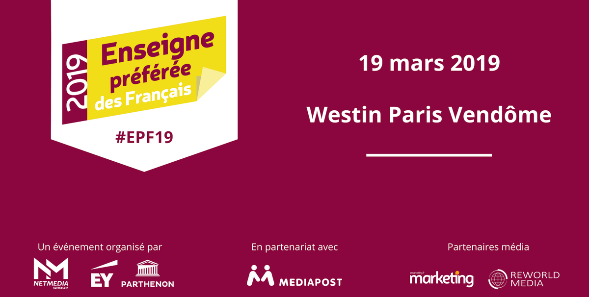 Emarketing_fr's tweet photo. 📌A VOS AGENDAS 📅🖊️
L’événement Enseigne Préférée des Français est de retour pour une nouvelle édition au Westin Paris Vendôme. Mais qui sera élu grand vainqueur de 2019 ?
Pour le savoir, rendez-vous le 19 mars 2019 !
Votez dès à présent sur https://t.co/6nMPfygOPI
#EPF19 https://t.co/6bp7qt7nrq