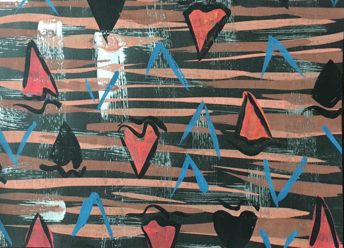 Here an on textile surface design in acrylics.  #pencildrawing #watercolour #textiles #SurfaceDesign #brownpaper #art #Artwork #artworkonline #myart