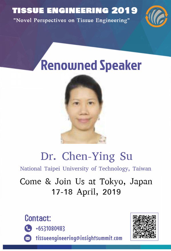 TEngineeering's tweet image. #Tissue_Engineering_2019
Honorable Speaker Dr. Chen-Ying Su
She is going to give a Keynote Presentation on: Bone and Cartilage Tissue Engineering

Tissue Engineering 2019 welcome to all the participants join the conference  on 17-18, April, 2019 at Tokyo, japan