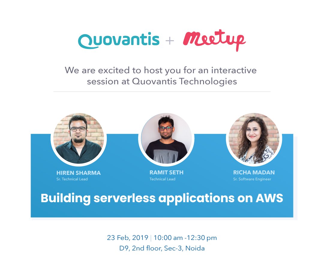 Quovantis's tweet photo. We would love to host you. Please RSVP here-
https://t.co/oXZyqI6PfE

Or, if you are not on https://t.co/6egmr7EfpH, please fill the Google Form here-
https://t.co/ILfuV6A5Ux

#noidameetup #AWS #techmeetup https://t.co/f6yRXEVkUg