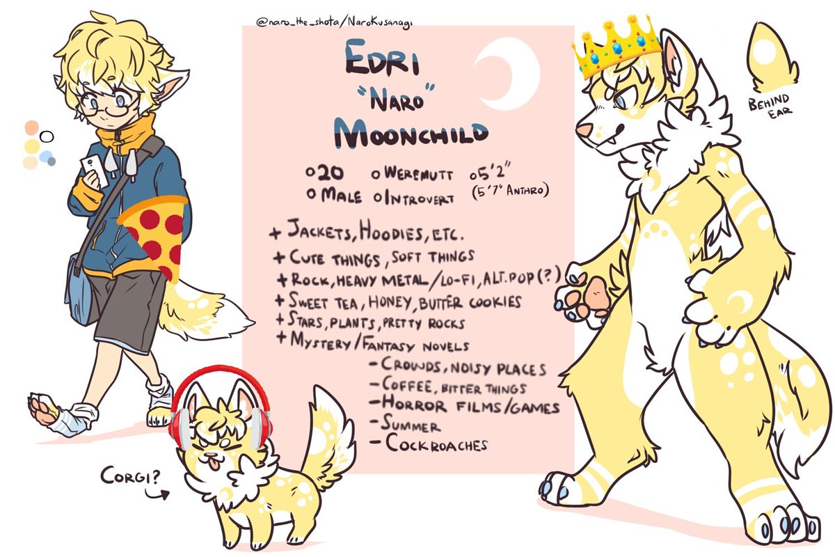Finally settled on a redesign I like! This is the biggest one he's underwent since 2013.
Now his previous red & yellow anthro design is named Kaida (still mine btw)
#kemono #kemonomimi #narosoc #werewolf #weremutt #refsheet
Don't be a butt, do not steal :) (that's why stickers)