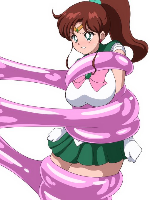 スライム状の触手に巻かれ動きを封じられたセーラージュピター 