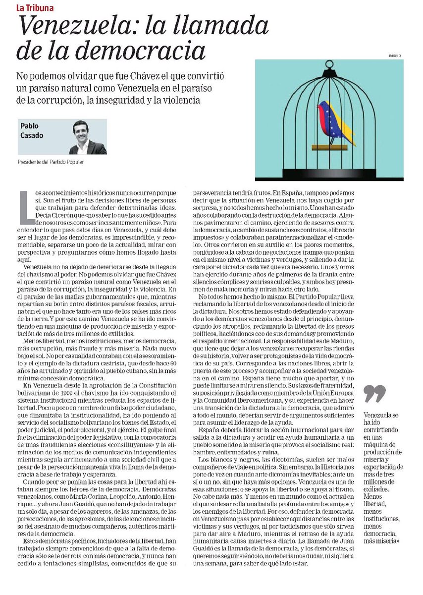 pablocasado_'s tweet photo. Chávez convirtió un paraíso natural como Venezuela en el de la corrupción y la violencia, el de las mafias gubernamentales que mientras se repartían su botín en paraísos fiscales arruinaban uno de los países más ricos de la tierra. 

🗞 Mi artículo en La Tribuna de @larazon_es 👇 https://t.co/MBI8jI2ztt