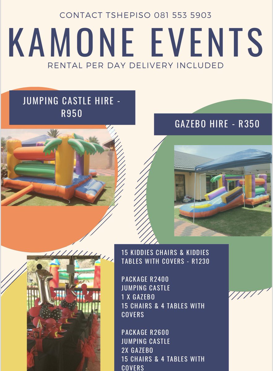 VanQuiShV10's tweet photo. Hi guys... Let us be apart of your children’s special day.
We are Gauteng based. Please RT https://t.co/TQ6wjnXo7q
