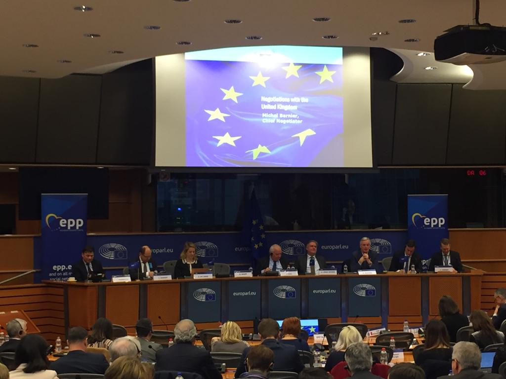 EPP's tweet photo. 📅 Day-2 of the #EPPAssembly has just begun with a panel discussion on the latest developments of the negotiations with the #UK lead by EU #Brexit Chief Negotiator @MichelBarnier. https://t.co/S0Iav6gAbd