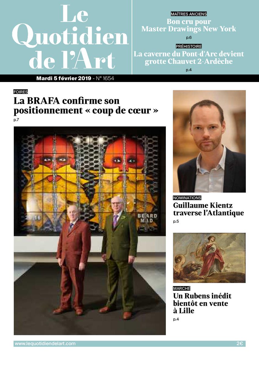 Au sommaire du Quotidien de l'art :
-La <a href="/BrafaArtFair/">BRAFA Art Fair</a>  confirme son positionnement « coup de cœur »
-Un Rubens inédit bientôt en vente à Lille
-Nominations : Kientz traverse l'Atlantique...