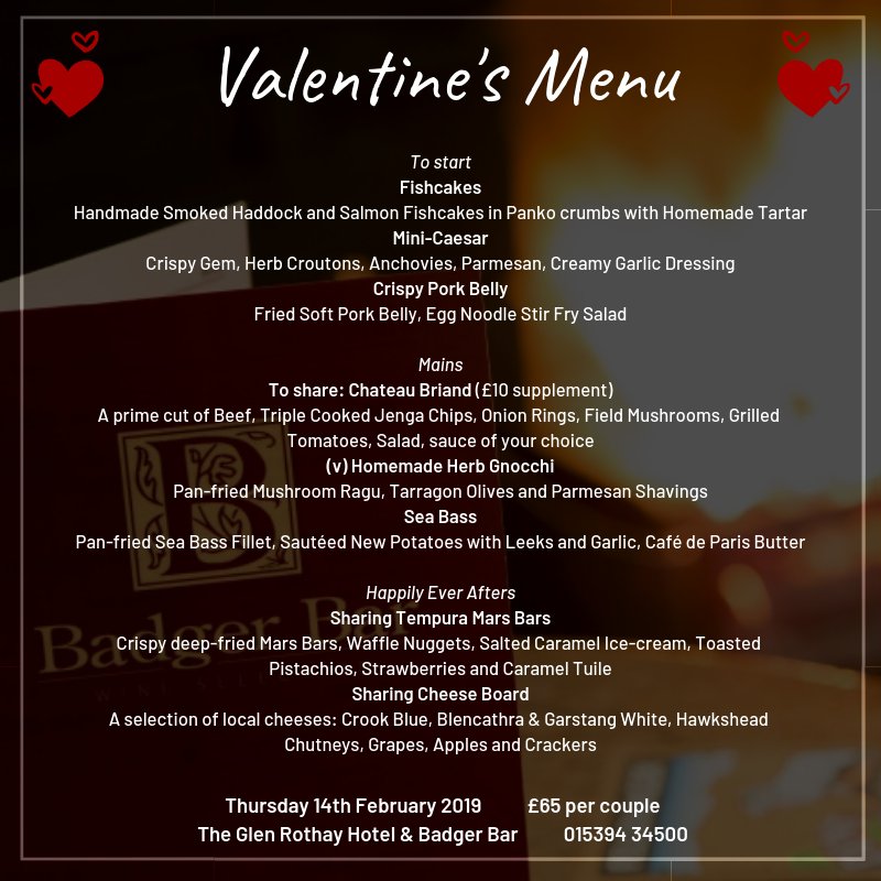 Treat the one you love this Valentine's Day 🌹 Standard Room + meal for 2 - £170 Dora's Room (four-poster) + meal for 2 - £180 Kentmere Room + meal for 2 - £215 Call to book now 015394 34500 ☎ #ValentinesOffer #GlenRothay #BadgerBar @DestinateLakes