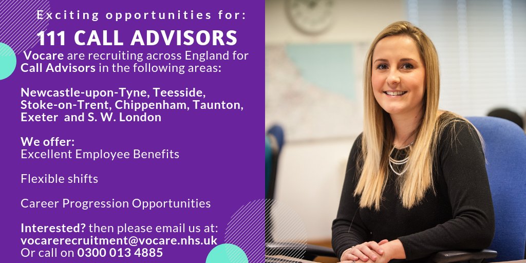 Ever thought about an engaging new career in the Healthcare sector? 
Vocare are now recruiting for Call Advisors across England - full training provided &amp; excellent employee benefits - apply today!