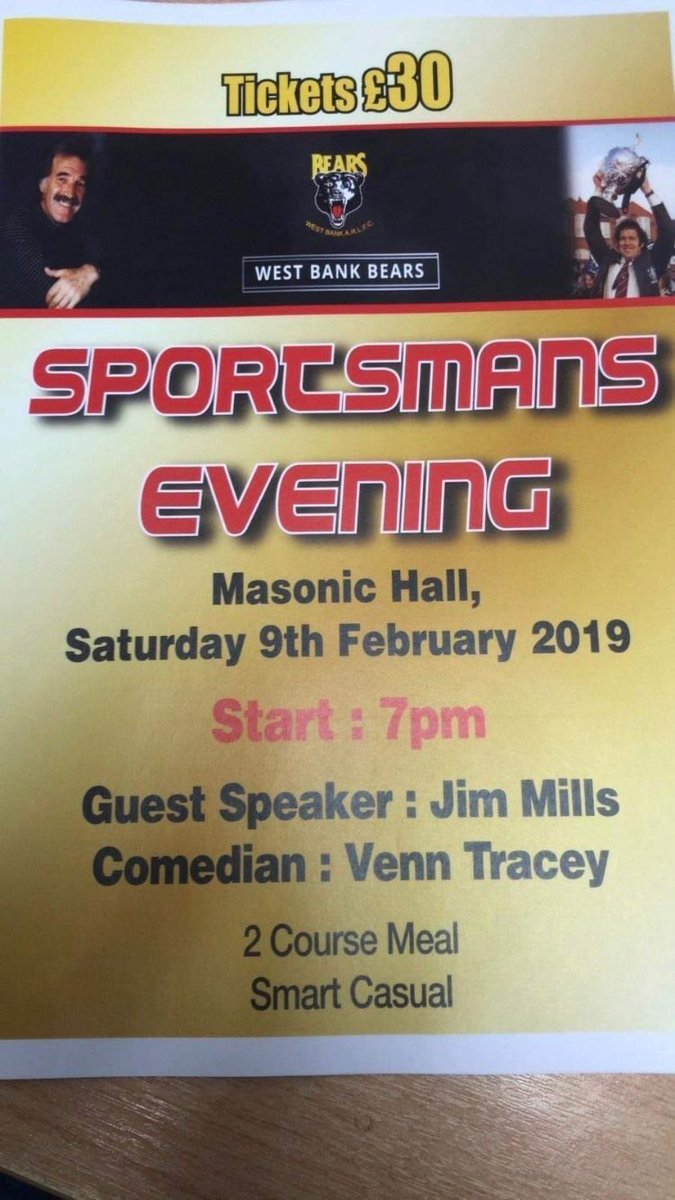 This Saturday we will hold a sportsman’s evening. Guest speaker <a href="/millsjim44/">Jim Mills</a>. £30 per person. This will also be a fundraiser for <a href="/stemacca26/">ste macca</a>. Who has been selected for <a href="/NWLionhearts/">NWML Lionhearts</a>. Ste’s tour is available for sponsorship. Message for details. <a href="/widnesamateur/">All things rugby</a>