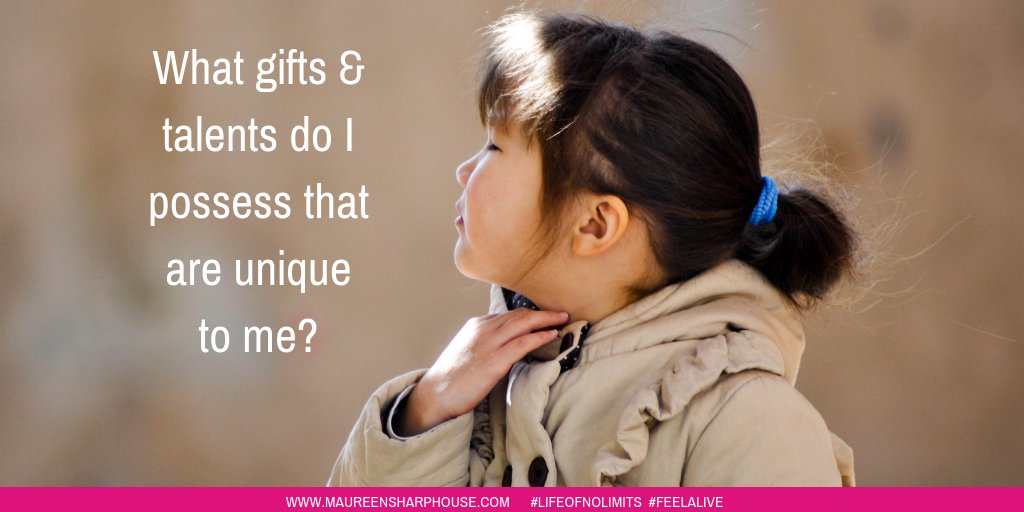 m_sharphouse's tweet image. What gifts and talents do I possess that are unique to me? x #lifeofnolimits #feelalive #maureensharphouse #lifecoach #mentor #nlp