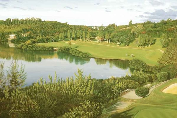 cdngolftraveler's tweet photo. Check this @GraemeBaxterArt painting of the 5th hole at #MidOceanClub in @Bermuda. Designed by C.B. Macdonald—and redone by R.T. Jones Sr.—Mid Ocean winds through rolling inland countryside before ending dramatically by the sea: https://t.co/3LfmraQgXg https://t.co/NhtLkP6Khs